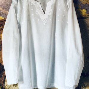 KAY KRAFT Sz 42 (L) Womens White Blouse Tunic Long Sleeve Decorated Cotton